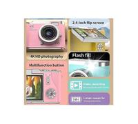 (64g, Pink) Portable Camera FHD 48MP 4K Digital Camera with 8X Zoom with Flip Screen