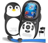 64GB Reproductor MP3 Infantil, Bluetooth 5.3 Diseño Pingüino con Pantalla IPS 2'', Altavoz Integrado, Radio FM, Batería 750mAh, Correa Ajustable, Regalo para Niños，Ampliable 128GB