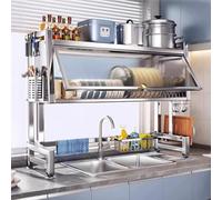 65/75/85/95/105cm Gran Capacidad Escurridor Escurreplatos Sobre Fregadero De Acero Inoxidable, Drenaje Automático, Dish Drying Rack,Estropajos Escurreplatos Sobre Fregadero(Metallic,105CM/41.3 IN)