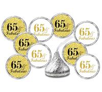 65 & Fabulous Birthday Gold Kisses - Pegatinas para cumpleaños, diseño de gotas de chocolate