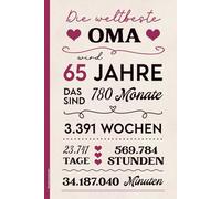 65 Geburtstag Oma: Geburtstagsgeschenk 65. Geburtstag für beste Omi Notizbuch A5 liniert als Schreibheft Kladde und Tagebuch für Großmutter zum 65th Geb Happy Birthday Großmama und Alles Gute