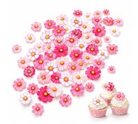 65 Pièces Fleur Comestible pour Gâteau Rose, Décoration Gâteau en Papier Azyme, Fleurs Grandes et Petites pour Cupcake, Anniversaire, Mariage, Baby Shower, Fête Printemps