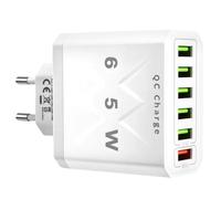 65 W Cargador USB múltiple 6 puertos rápido Multi sector tecnología QC 3.0 | Smart - Enchufe USB múltiple rápido universal compatible con iPhone 16 15 14 13 12 11 Pro Max Samsung Tablets
