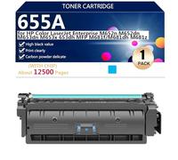 655A Cartucho de Tóner (con Chip) de Repuesto 434060 434061 434062 434063 para HP Color LaserJet Enterprise M652n M652dn M653dn M653x 653dh Impresora 【Volumen de Impresión Elevado】,Cyan-1 Pack