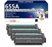 655A Cartucho de Tóner (con Chip) de Repuesto 434060 434061 434062 434063 para HP Color LaserJet Enterprise M652n M652dn M653dn M653x 653dh Impresora 【Volumen de Impresión Elevado】,Black-3 Pack