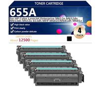 655A Cartucho de Tóner de Repuesto para HP Color LaserJet Enterprise M652n M652dn M653dn M653x 653dh MFP M681f M681dh M681z Impresora, Transparente Sharp, 12500 Páginas,Black-4 Pack