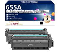 655A Cartuchos de Tóner Compatibles CF450A CF451A CF453A CF452A para HP Color LaserJet Enterprise M652n M652dn M653dn M653x 653dh Impresora, Alto Rendimiento 12500 Páginas,Black-2 Pack