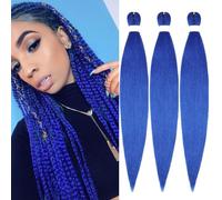 65cm Extensiones de Pelo Sintético para Trenzas Africanas Braiding Twist Crochet Hair EZ Trenzado Yaki Profesional Cabello Pre Stretched Braiding Hair Postizo 3 Piezas, Azul