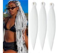 65cm Extensiones de Pelo Sintético para Trenzas Africanas Braiding Twist Crochet Hair EZ Trenzado Yaki Profesional Cabello Pre Stretched Braiding Hair Postizo 3 Piezas, Blanco