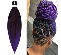 65cm Extensiones de Pelo Sintético para Trenzas Africanas Braiding Twist Crochet Hair EZ Trenzado Yaki Profesional Cabello Pre Stretched Braiding Hair Postizo 1 Piezas, Negro&Morado
