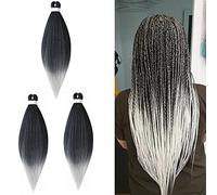 65cm Extensiones para Trenzas Africanas Extensiones de Pelo Sintético Trenzado Crochet Hair Pre-estirado EZ Trenzado Yaki Profesional Cabello Pre Stretched Braiding Postizo 3 Piezas, Negro & Gris