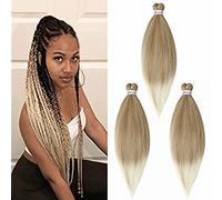 65cm Extensiones para Trenzas Africanas Extensiones de Pelo Sintético Trenzado Crochet Pre-estirado EZ Trenzado Yaki Cabello Pre Stretched Braiding Postizo 3 Piezas, Rubio oscuro & Blanqueador rubia