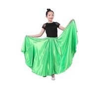 (65cm,Green)Girls Satin Full Circle Long Dance Skirt for Girls Belly Dance Long Skirt