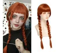 65CM Long Orange Trenzado Pelucas Cosplay Peluca Mujer | Peluca para mujer para disfraz de Miércoles Addams, Halloween, carnaval, tamaño ajustable, gorra con malla transpirable