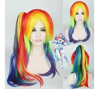 65cm My Little Pony Rainbow Straight Cosplay Peluca Sintética Multicolor Mujeres Pelucas de Cabello Falso Con Larga Cola De Caballo Para Navidad