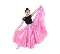 (65cm,Pink)Girls Satin Full Circle Long Dance Skirt for Girls Belly Dance Long Skirt