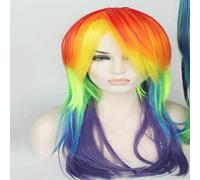65cm Rainbow Straight Cosplay Wig Synthetic Multi color Women Fake Hair Wigs With Long Ponytail For Christmas OneSize wigonly
