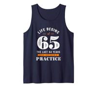 65th Regalo de cumpleaños Divertido Life Begins at 65 años Camiseta sin Mangas, Hombre, Azul Marino, L