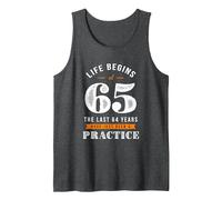 65th Regalo de cumpleaños Divertido Life Begins at 65 años Camiseta sin Mangas, Hombre, Jaspeado Oscuro, XXL