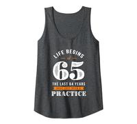 65th Regalo de cumpleaños Divertido Life Begins at 65 años Camiseta sin Mangas, Mujer, Jaspeado Oscuro, XL