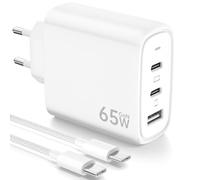 65W Cargador USB C con GAN Tecnología, 3-Ports PPS USB Cargador Rápido, PD & QC3.0 Alimentación con Cable USB C 2m para iPhone 16 Pro/15 Plus, para Galaxy S24/23/S22, para MacB00k Pro/Air, etc