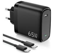 65W Cargador USB C con tecnología PD3.0 y GAN II Cargador Rápido PPS con Cable USB C 2M Compatible con iPhone 16/15/Pad Pro/Air, para Galaxy S24/23/S22, MacB00k Pro/Air, etc - Negro