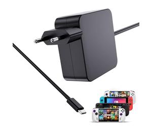 65W Cargador USB C Portátil Compatible con ASUS ROG Ally X R1 Z1/Steam Deck/Legion Go/Switch/Lite/OLED/Switch 2/MSI Claw/Logitech G Cloud/GPD Win/Galaxy/Pixel/TV Dock/MacBook/iPad AC Tipo C Adaptador