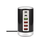 65W USB Multi Port Charger Hub QC3.0 Cargador Rápido 6 Puertos Tipo C PD Cargador Teléfono Móvil Estación de Carga B Enchufe de EE. UU.