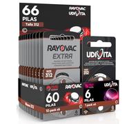 66 Baterías para Audífonos Medida 312 PR41 Marrones Zinc Aire Phono Pulse Technology en 11 Blíster de 6 Pilas 66 Baterías 60 Rayovac + 6 Udivita