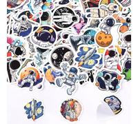 66 pegatinas de vinilo impermeables para niños, diseño de astronauta y planeta, para ordenador portátil, monopatín, botella, diario, maleta, álbum de recortes, decoración de espacio DIY