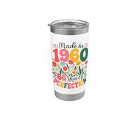 66 Year Old Made in 1960 Retro Floral 66th Birthday Women Vaso térmico de acero inoxidable de doble pared