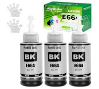 664 Tinta Compatible con Epson T664 Botellas de Recarga de Tinta para Ecotank ET-2500 ET-2550 ET-2600 ET-2650 ET-3600 ET-4500 ET-4550 ET-14000 ET-15000 ET-16500 L100 L110 L200 (3 Pack Negro x 3)