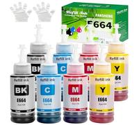 664 Tinta Compatible con Epson T664 Botellas de recarga de tinta para Ecotank ET-2500 ET-2550 ET-2600 ET-2650 ET-3600 ET-4500 ET-4550 ET-14000 ET-15000 ET-16500 L100 L110 L200 (8 Pack 2BK/ 2C/ 2M/ 2Y)