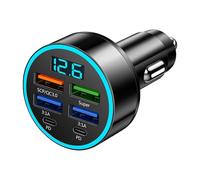 66W 6 Puertos Cargador Coche USB, 12V-24V Carga Rápida USB 3,1 A Cargador Mechero Coche con 2 adaptadores PD30 W + 4 QC3.0 de Carga Rápida para Smartphone Tablet