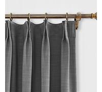 66W x 54L Inch Carbon Grey Blackout Curtain Panel Room Darkening Faux Linen Drapes with Pinch Pleat for Sliding Glass Door & Patio Perfect for Living Room Decor