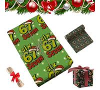 67 Christmas Wrap-Wrap Your Presents in Holiday Fun, Six Seven Funny Classic Idea Themed Wrapping Paper, Unique Humor Wide Small Birthday Gift Xmas Santa Festive Package Rolls