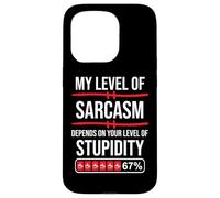 67 Coffee My Level of Sarcasm Depends On Level of Stupidity Carcasa para iPhone 15 Pro