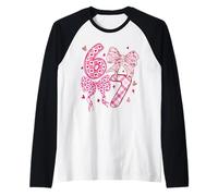 67 corazón Lazo Retro Rosa patrón Lindo número San Valentín Estilo Camiseta Manga Raglan