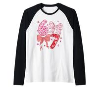 67 corazón Lazo Retro Rosa patrón Lindo número San Valentín Estilo Camiseta Manga Raglan