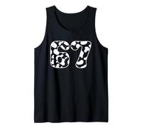 67 Cow Spot Number Farm Animal Theme Bold Diseño Gráfico Camiseta sin Mangas