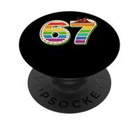67 diseño de números de Pastel arcoíris con Cerezas PopSockets PopGrip Adhesivo