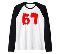 67 Diseño gráfico de números atrevidos Estilo Fuego Llama roja Camiseta Manga Raglan