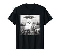 67 Gato Selfie con Alien OVNIs Funny Cat Six Seven Meme UFO Camiseta