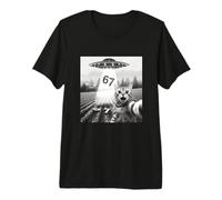 67 Gato Selfie con Alien OVNIs Funny Cat Six Seven Meme UFO Camiseta Premium