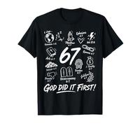 67 God Did It First Christian Faith Jesús Versículo de la Biblia Humor Camiseta