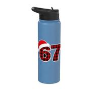 67 Meme Funny Christmas Red Plaid Xmas Pajamas Slang Kids Stainless Steel Insulated Water Bottle