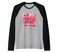 67 Six Seven Valentine Hearts Poker Card Meme Couple Girls Camiseta Manga Raglan