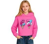 67 Sudaderas con capucha para niños y niñas Six Seven de manga larga con capucha para festividades vintage con dibujos animados divertidos para vacaciones, hot pink, 3-4 años