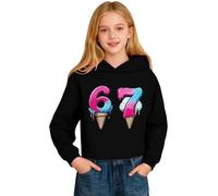 67 Sudaderas con capucha para niños y niñas Six Seven de manga larga con capucha para festividades vintage con dibujos animados divertidos para vacaciones, Negro, 3-4 años