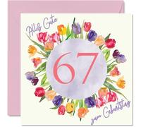 67. Tarjeta de cumpleaños para mujer - Acuarela Tulipanes Flores Ramo - Feliz Cumpleaños Tarjetas de Cumpleaños para 67 Años Mujer Mamá Abuela Tía, 145 mm Sesenta y siete Cumpleaños Tarjetas de
